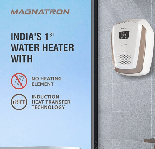 Havells Magnatron 25L India’s First Water Heater(Geyser) having NO HEATING ELEMENT |Minimal Scaling| Faster Heating| Electricity Saving| Shock Safe Plug |Wall Mounting (White Champagne Gold) - Image 2